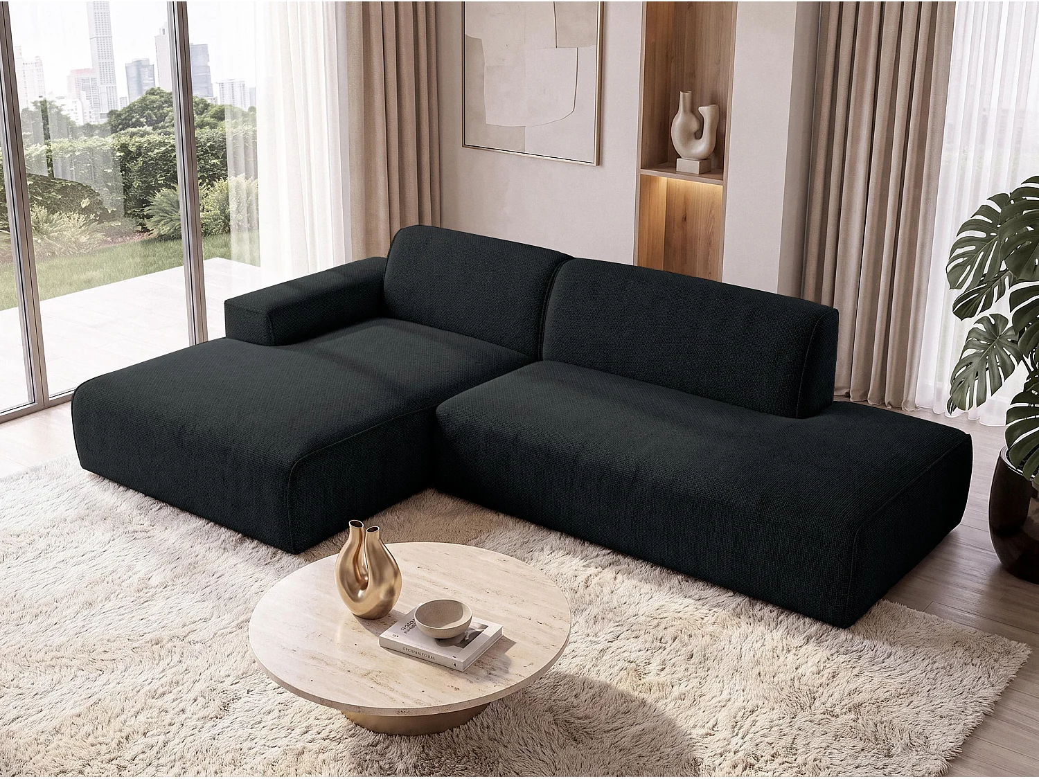 AX LIVING Moderne Hoekbank Didim Duo 284 cm Donkergrijs Chenille Bank L