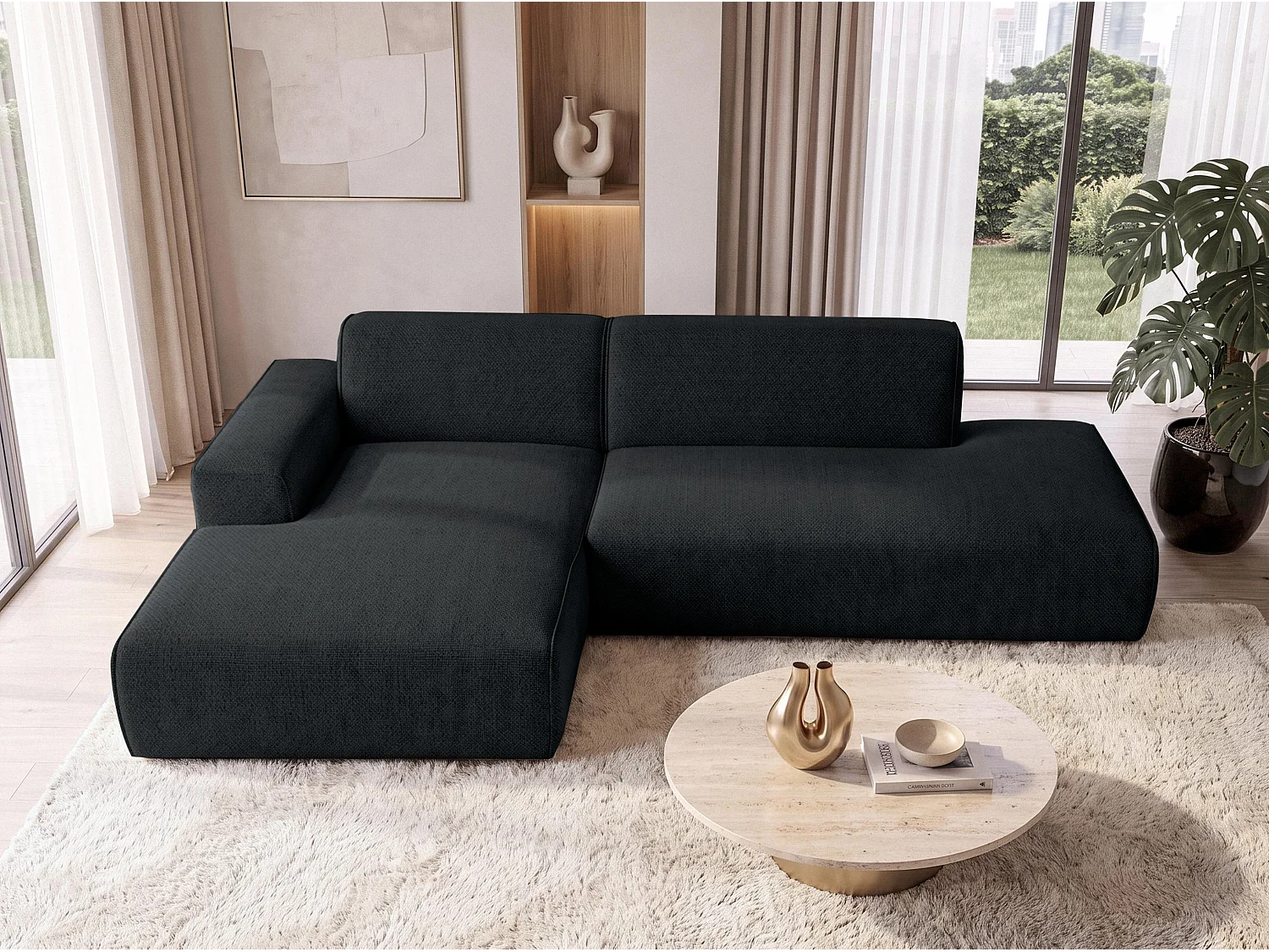 AX LIVING Moderne Hoekbank Didim Duo 284 cm Donkergrijs Chenille Bank L