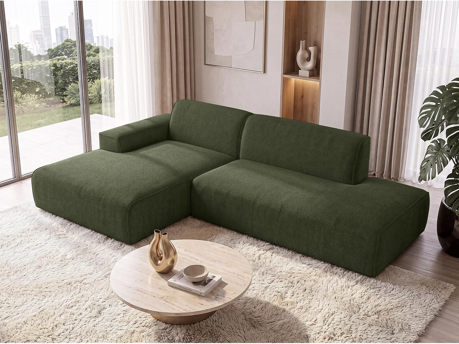 AX LIVING Moderne Hoekbank Didim Duo 284 cm Groen Chenille Hoekbank L