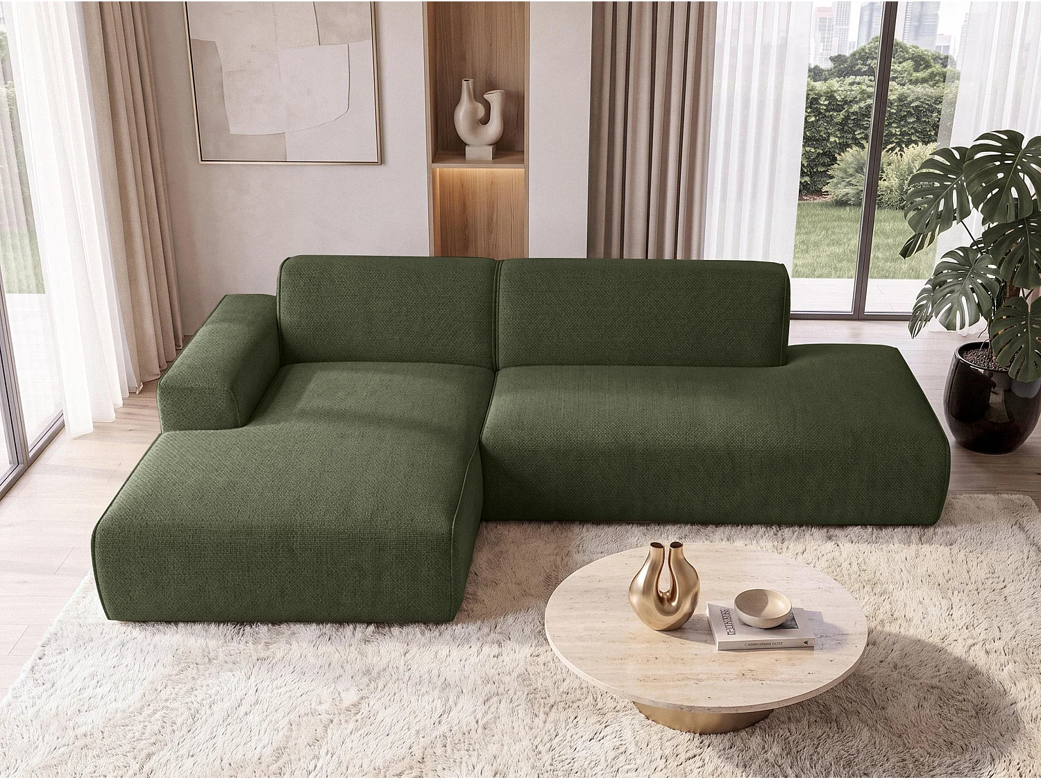 AX LIVING Moderne Hoekbank Didim Duo 284 cm Groen Chenille Hoekbank L