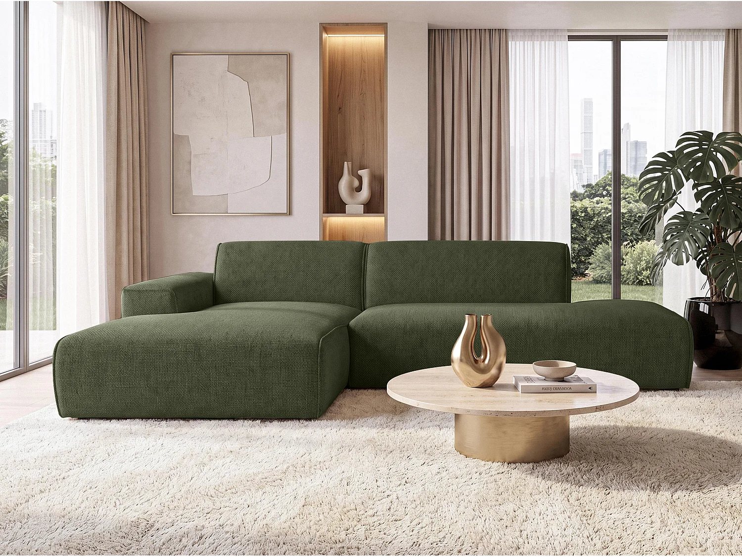 AX LIVING Moderne Hoekbank Didim Duo 284 cm Groen Chenille Hoekbank L