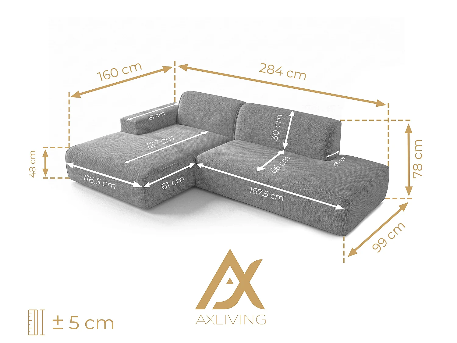 AX LIVING Moderne Hoekbank Didim Duo 284 cm Groen Chenille Hoekbank L