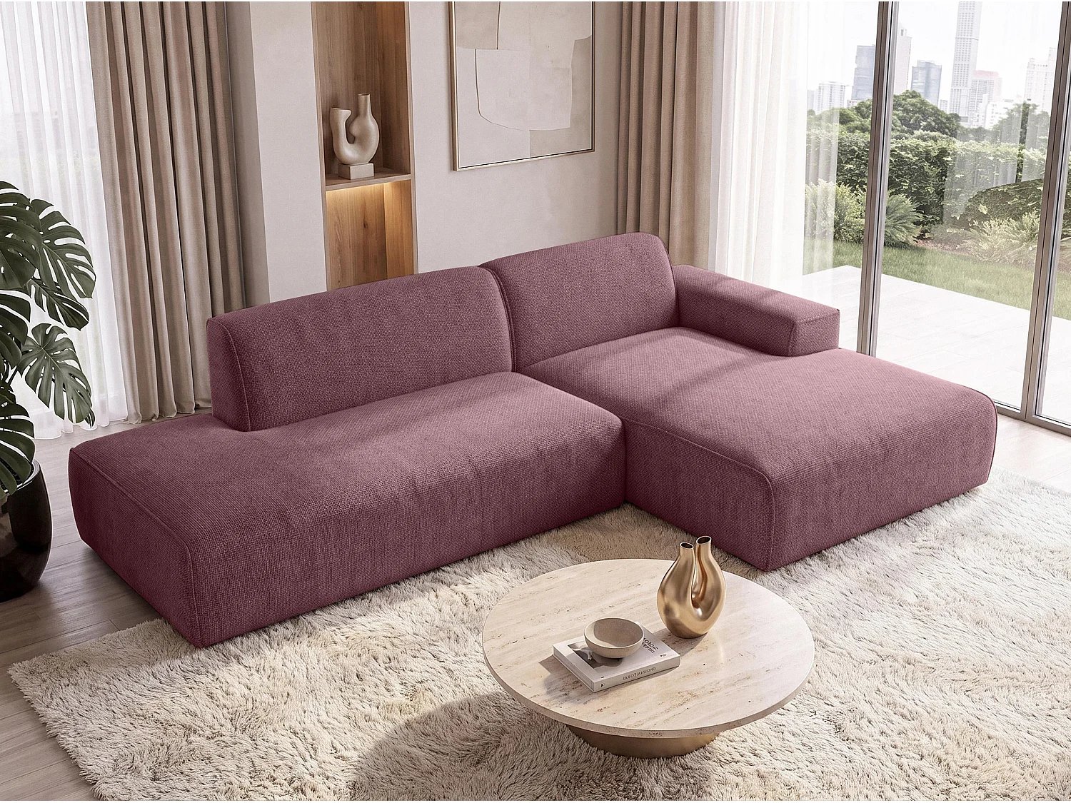 AX LIVING Moderne Hoekbank Didim Duo 284 cm Roze Chenille Hoekbank R