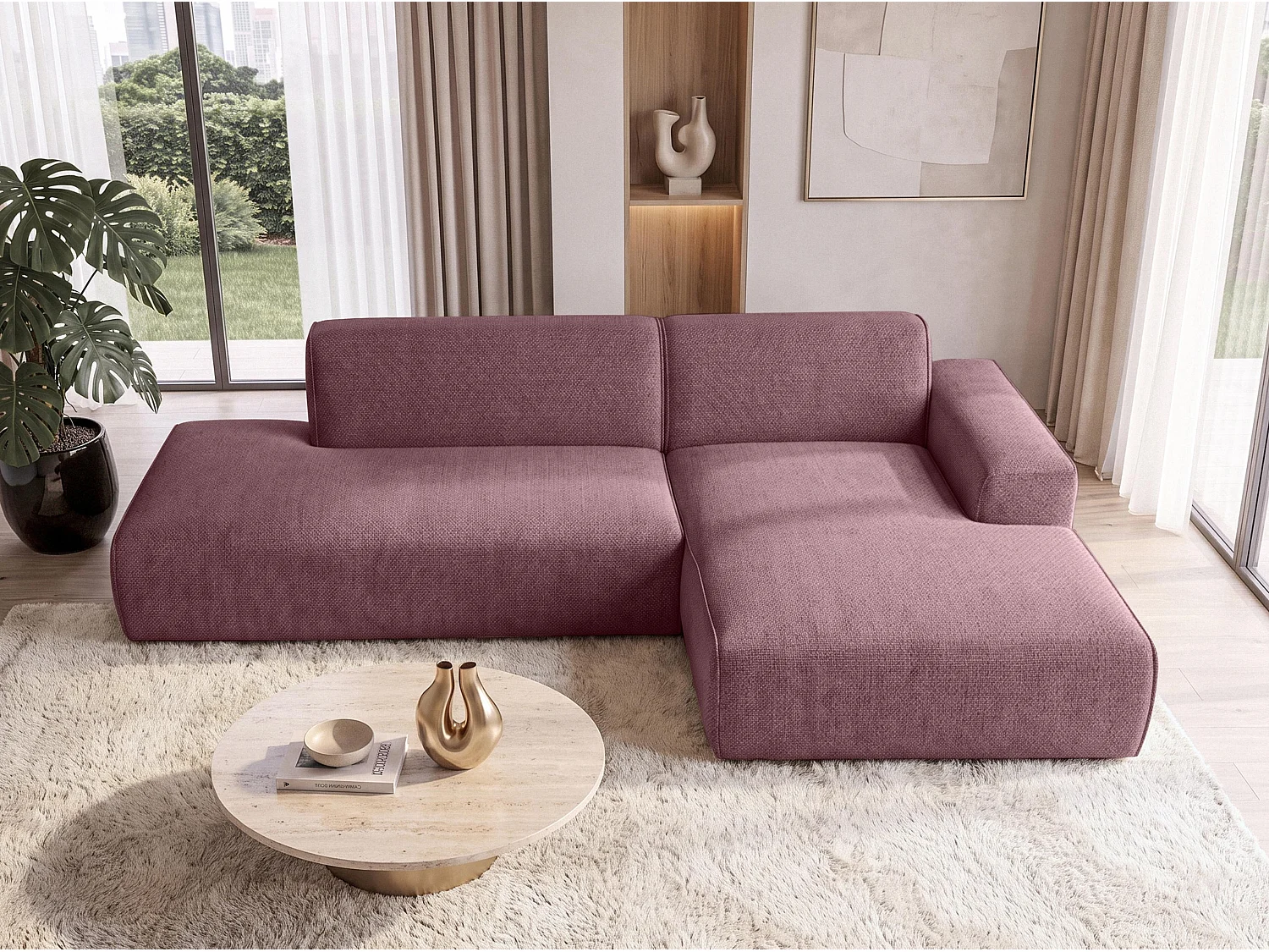 AX LIVING Moderne Hoekbank Didim Duo 284 cm Roze Chenille Hoekbank R