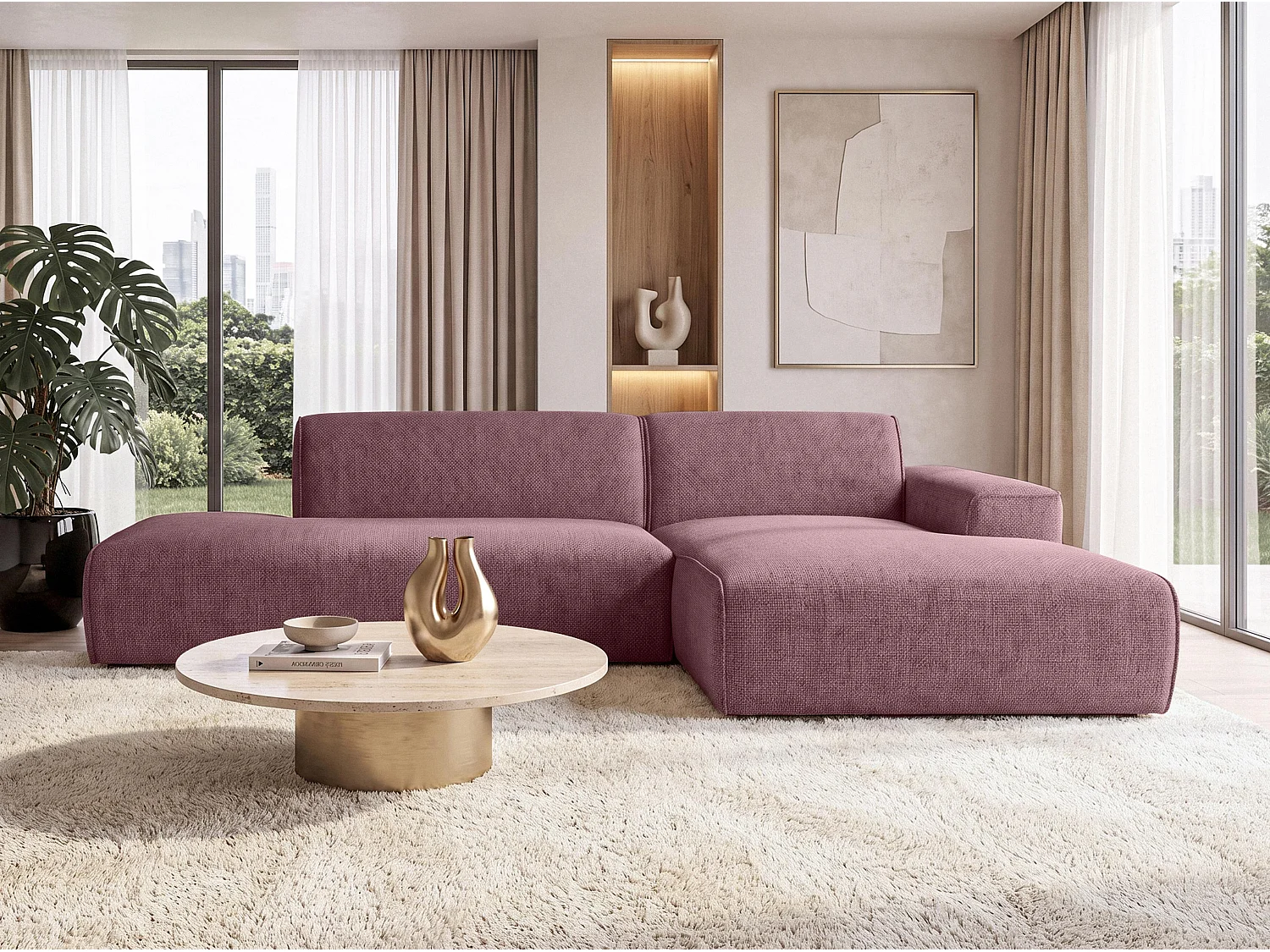 AX LIVING Moderne Hoekbank Didim Duo 284 cm Roze Chenille Hoekbank R
