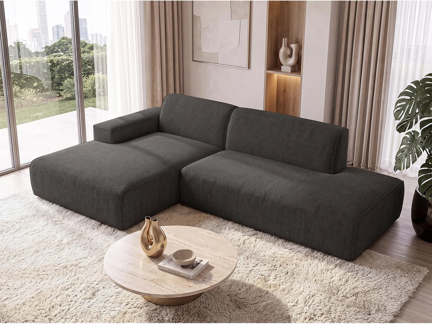 AX LIVING Moderne Hoekbank Didim Duo 284 cm Grafiet Chenille Hoekbank L
