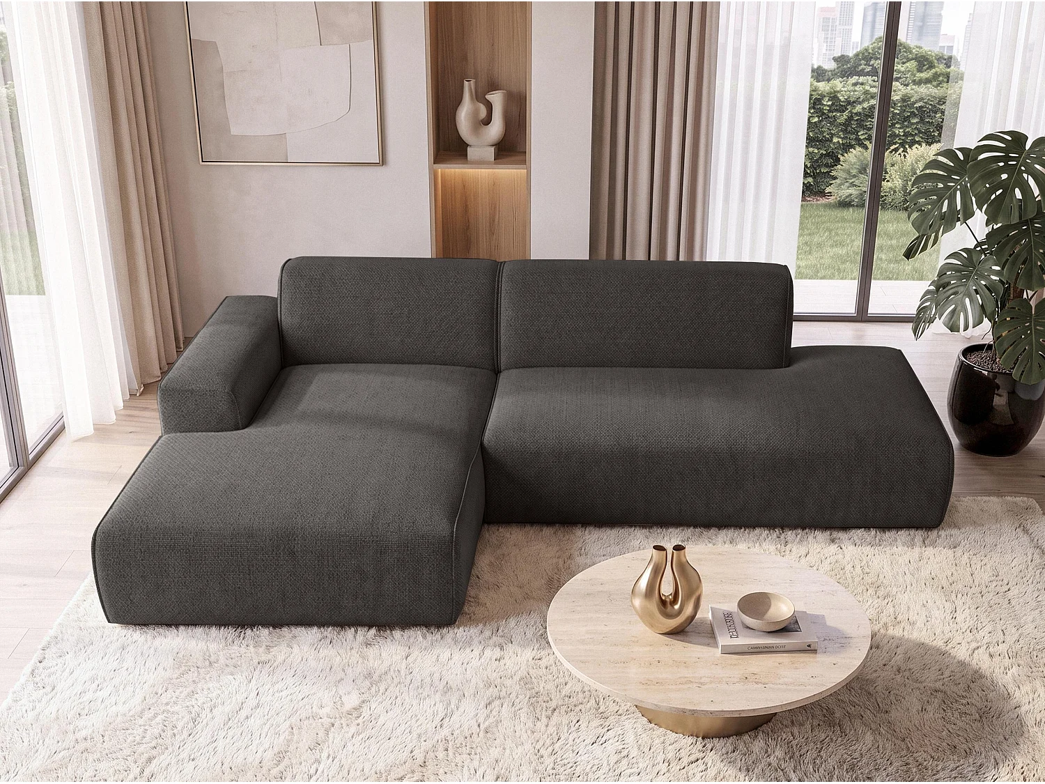 AX LIVING Moderne Hoekbank Didim Duo 284 cm Grafiet Chenille Hoekbank L