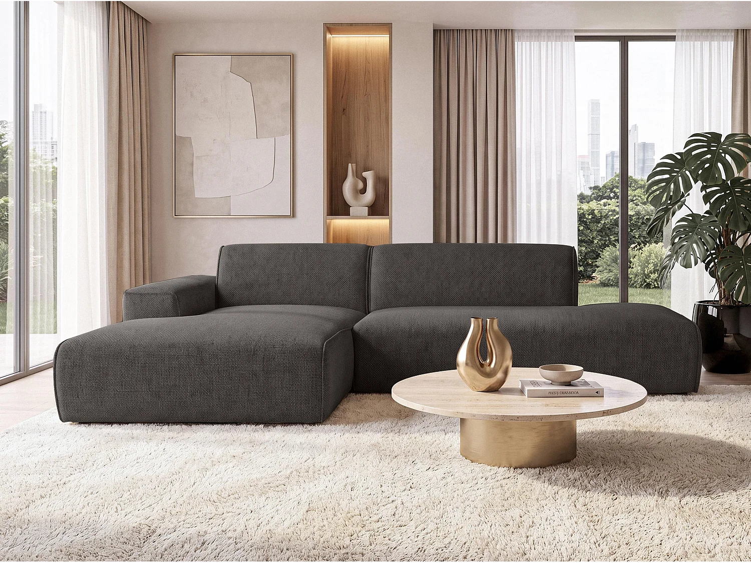 AX LIVING Moderne Hoekbank Didim Duo 284 cm Grafiet Chenille Hoekbank L