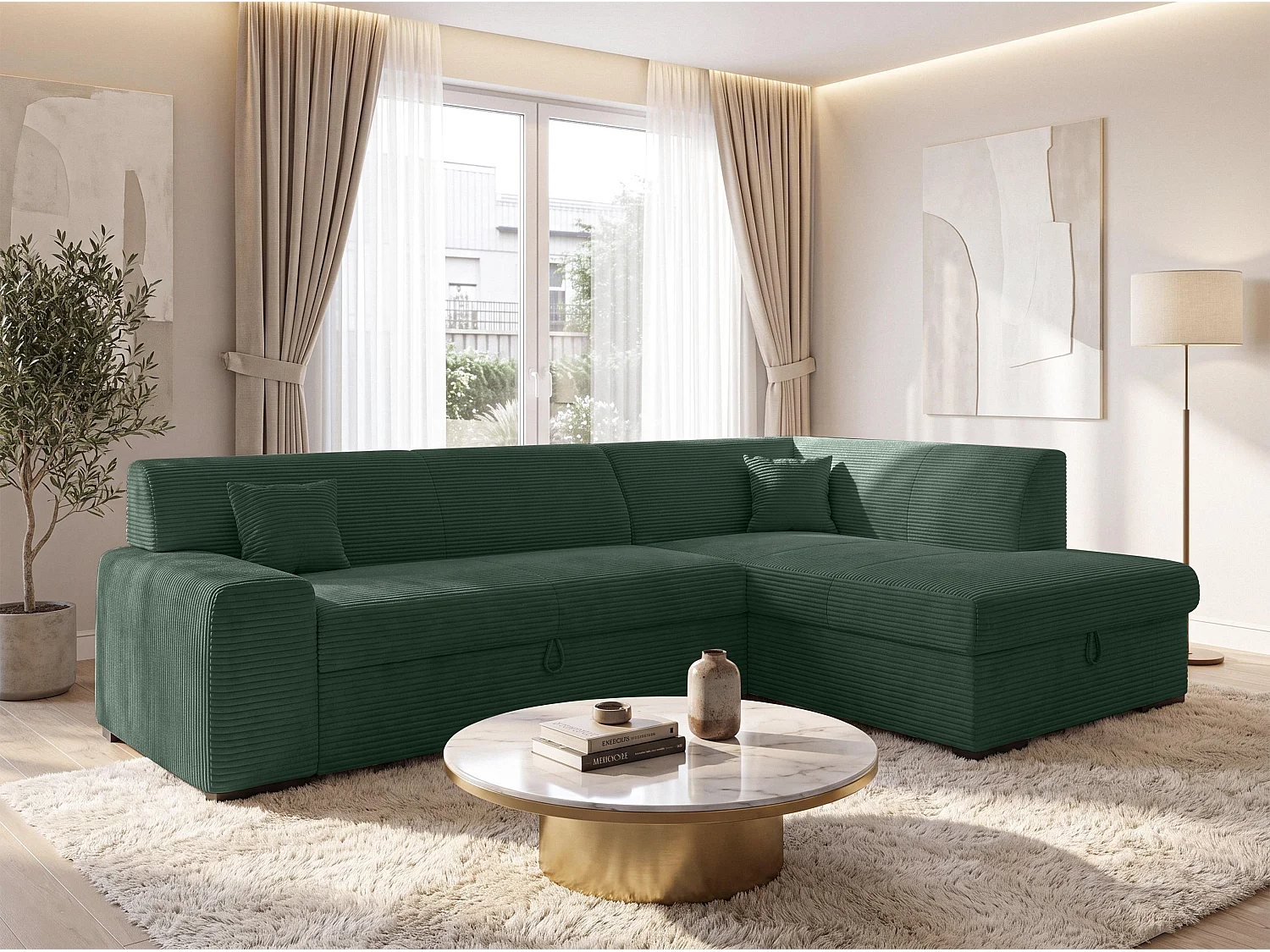 AX LIVING Couch für Wohnzimmer Lucera 260 cm Flaschengrün Schlafsofa R 