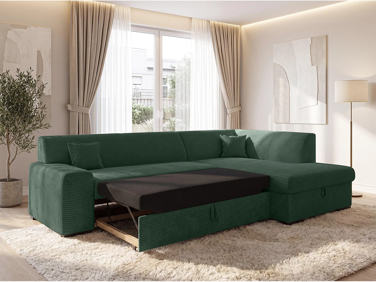 AX LIVING Couch für Wohnzimmer Lucera 260 cm Flaschengrün Schlafsofa R 