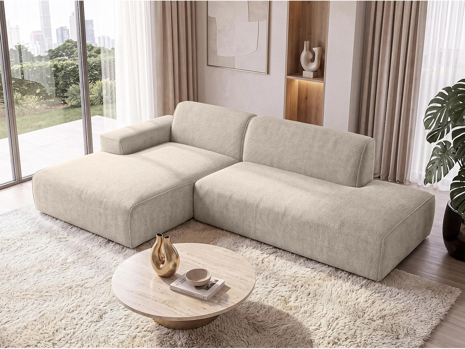 AX LIVING Moderne Hoekbank Didim Duo 284 cm Beige Chenille Bank L