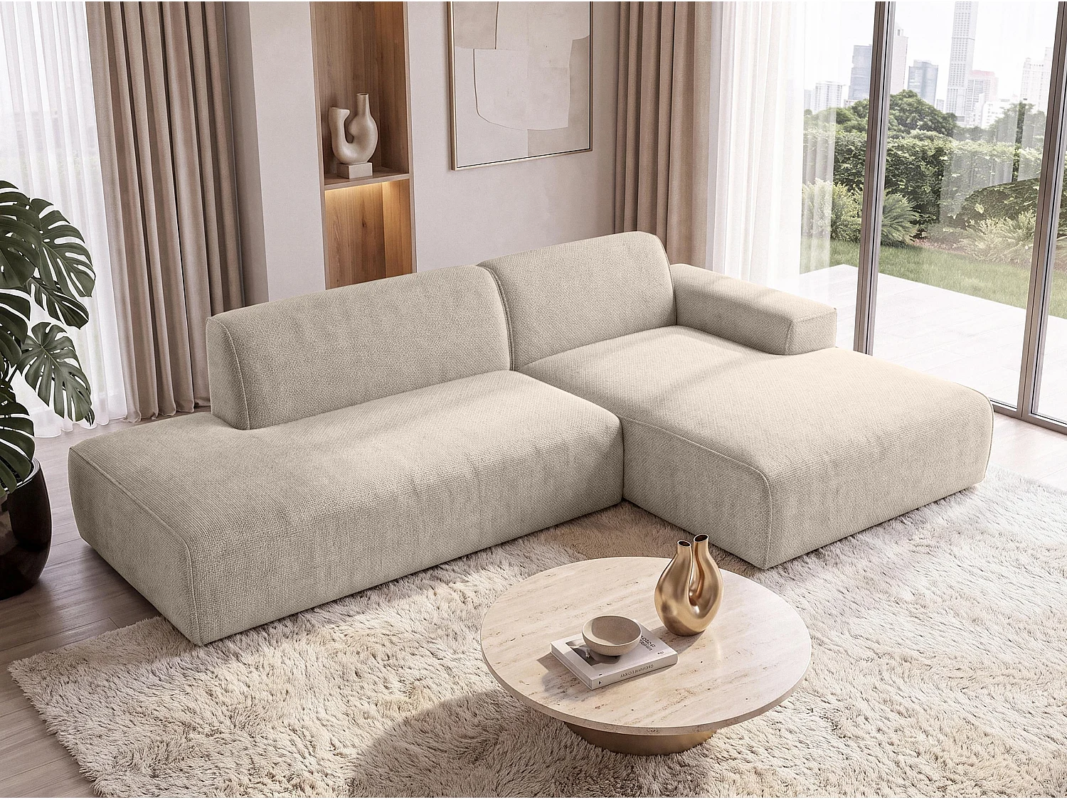 AX LIVING Moderne Hoekbank Didim Duo 284 cm Beige Chenille Bank R