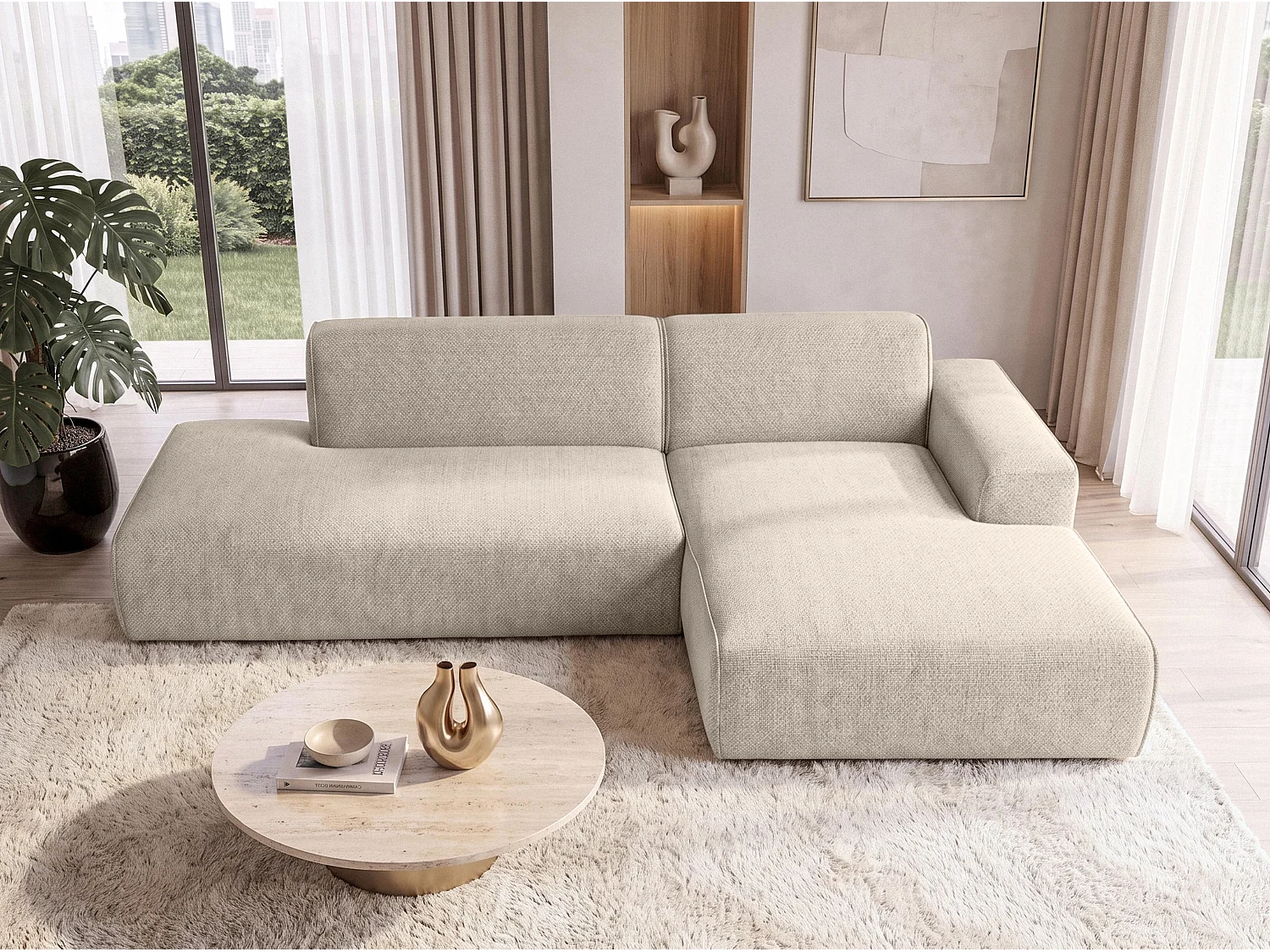 AX LIVING Moderne Hoekbank Didim Duo 284 cm Beige Chenille Bank R