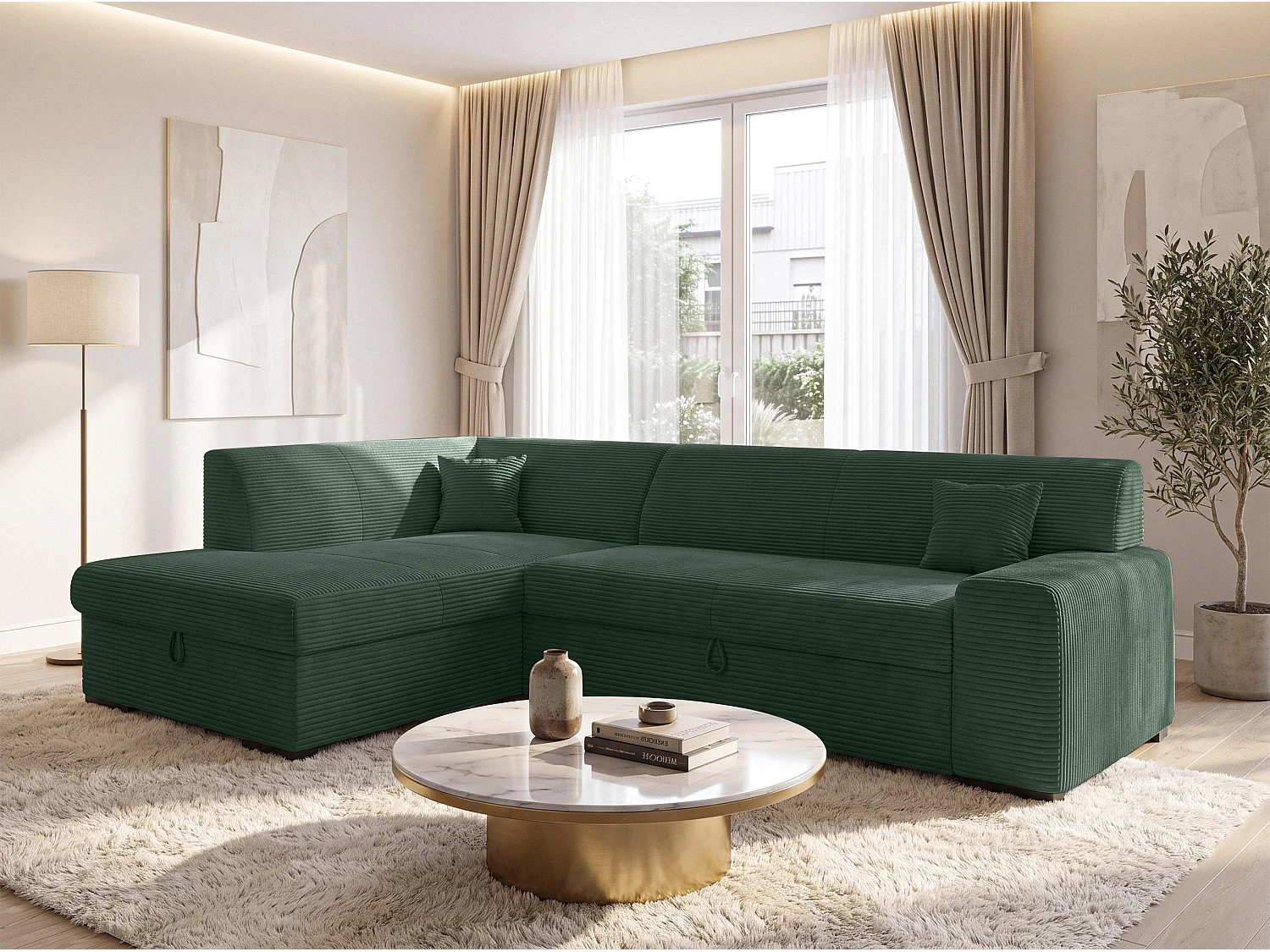 AX LIVING Couch für Wohnzimmer Lucera 260 cm Flaschengrün Schlafsofa L 