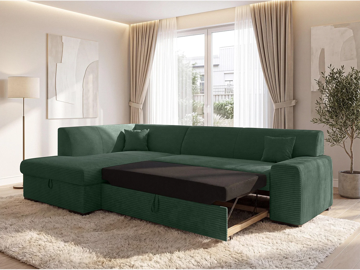 AX LIVING Couch für Wohnzimmer Lucera 260 cm Flaschengrün Schlafsofa L 
