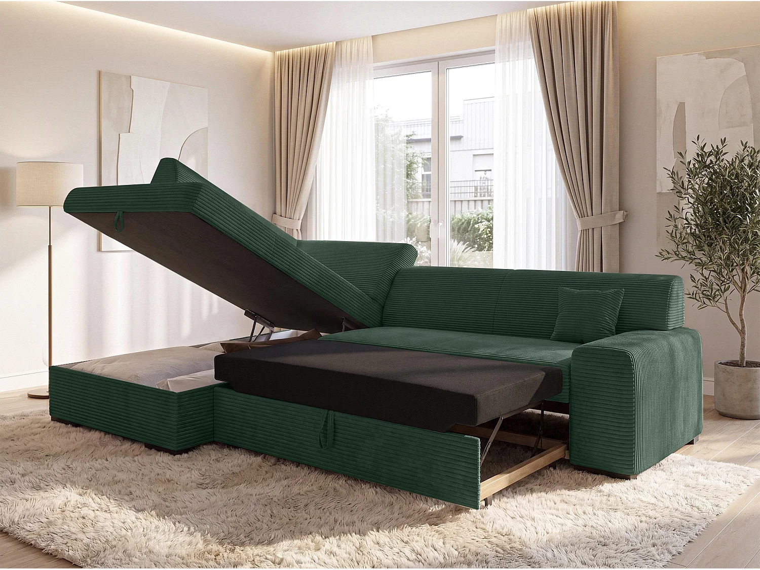 AX LIVING Couch für Wohnzimmer Lucera 260 cm Flaschengrün Schlafsofa L 
