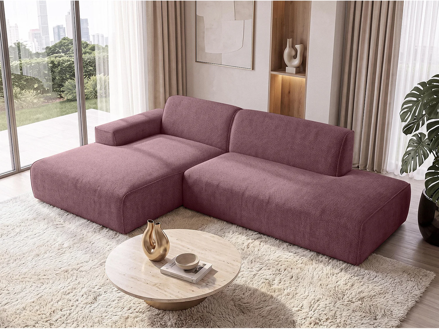 AX LIVING Moderne Hoekbank Didim Duo 284 cm Roze Chenille Hoekbank L