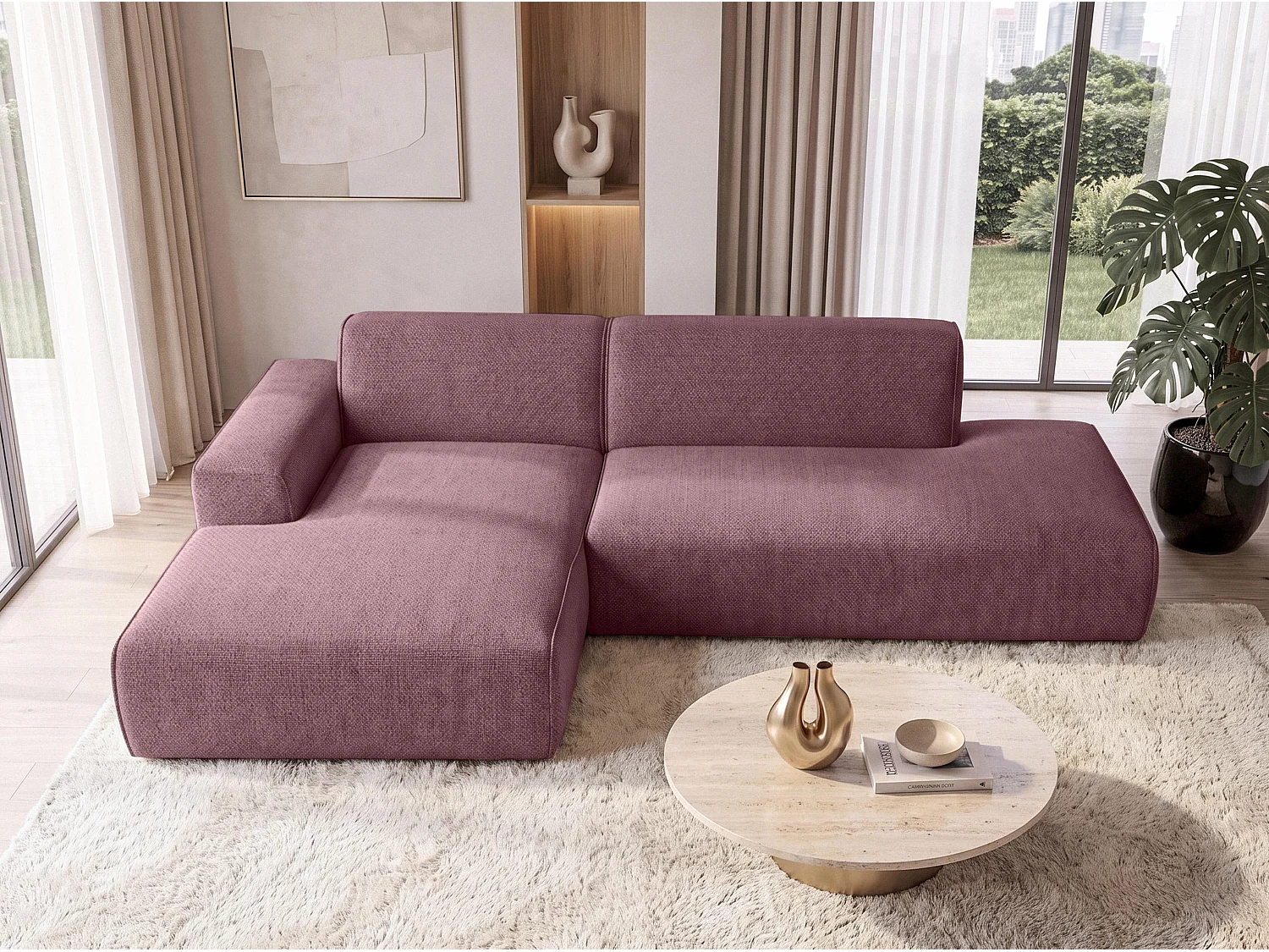 AX LIVING Moderne Hoekbank Didim Duo 284 cm Roze Chenille Hoekbank L