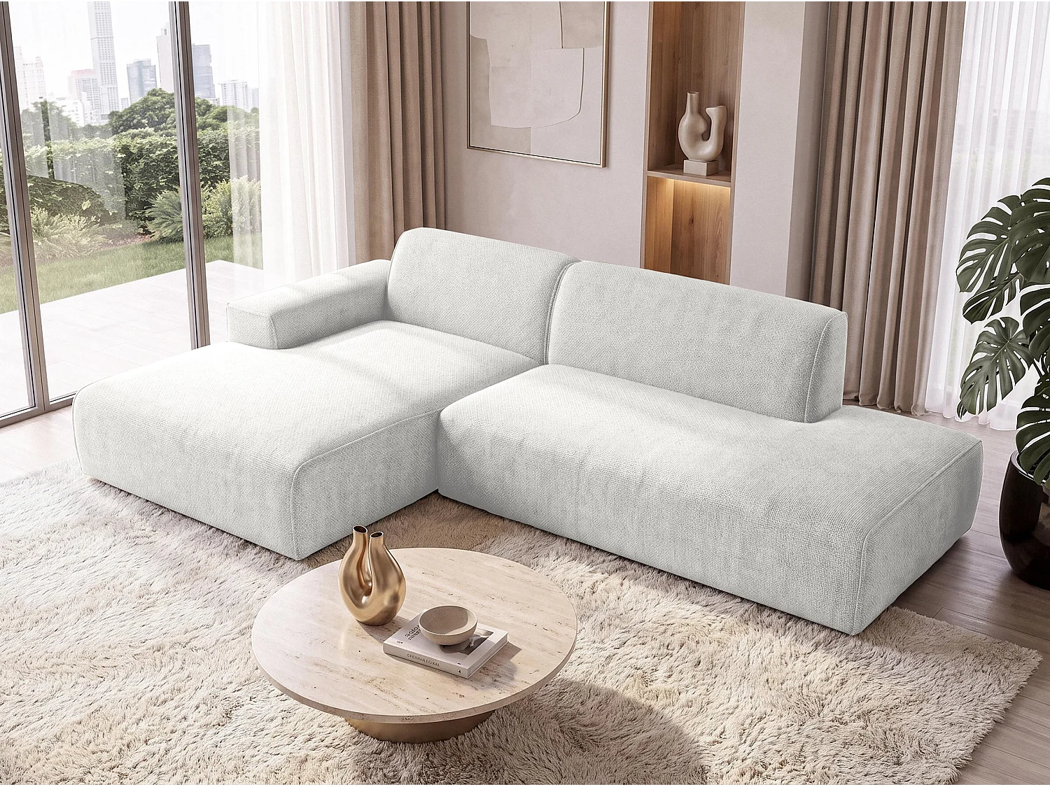 AX LIVING Moderne Hoekbank Didim Duo 284 cm Wit Chenille Hoekbank L