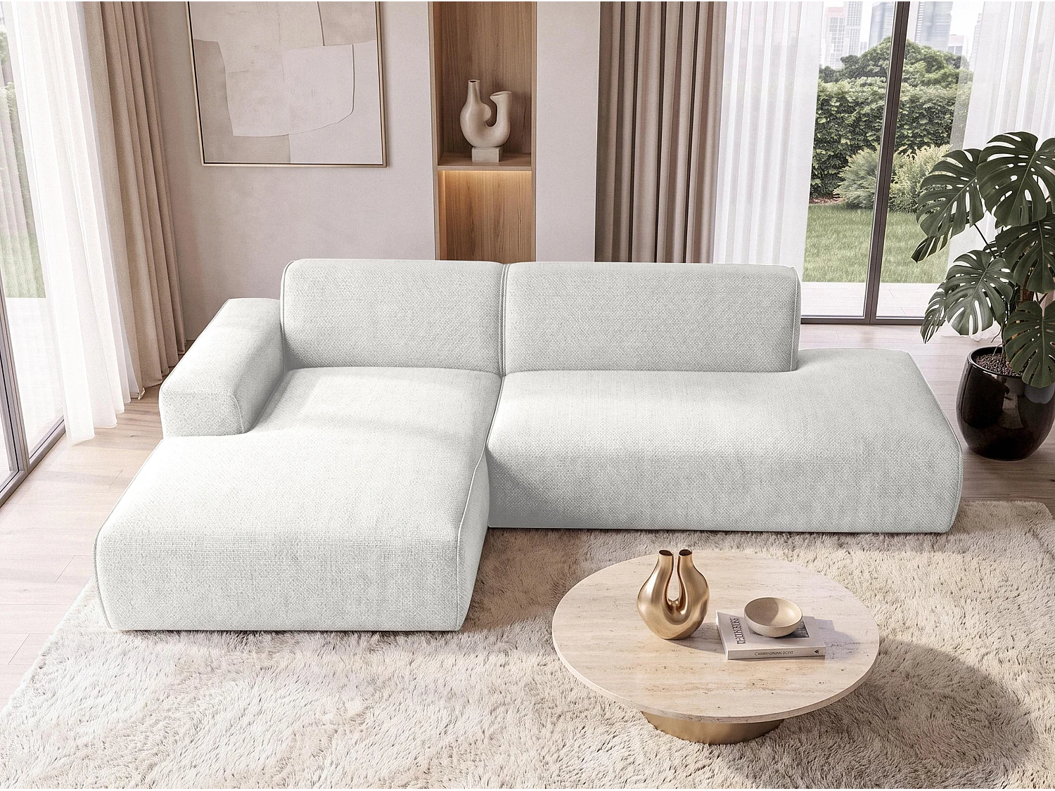 AX LIVING Moderne Hoekbank Didim Duo 284 cm Wit Chenille Hoekbank L