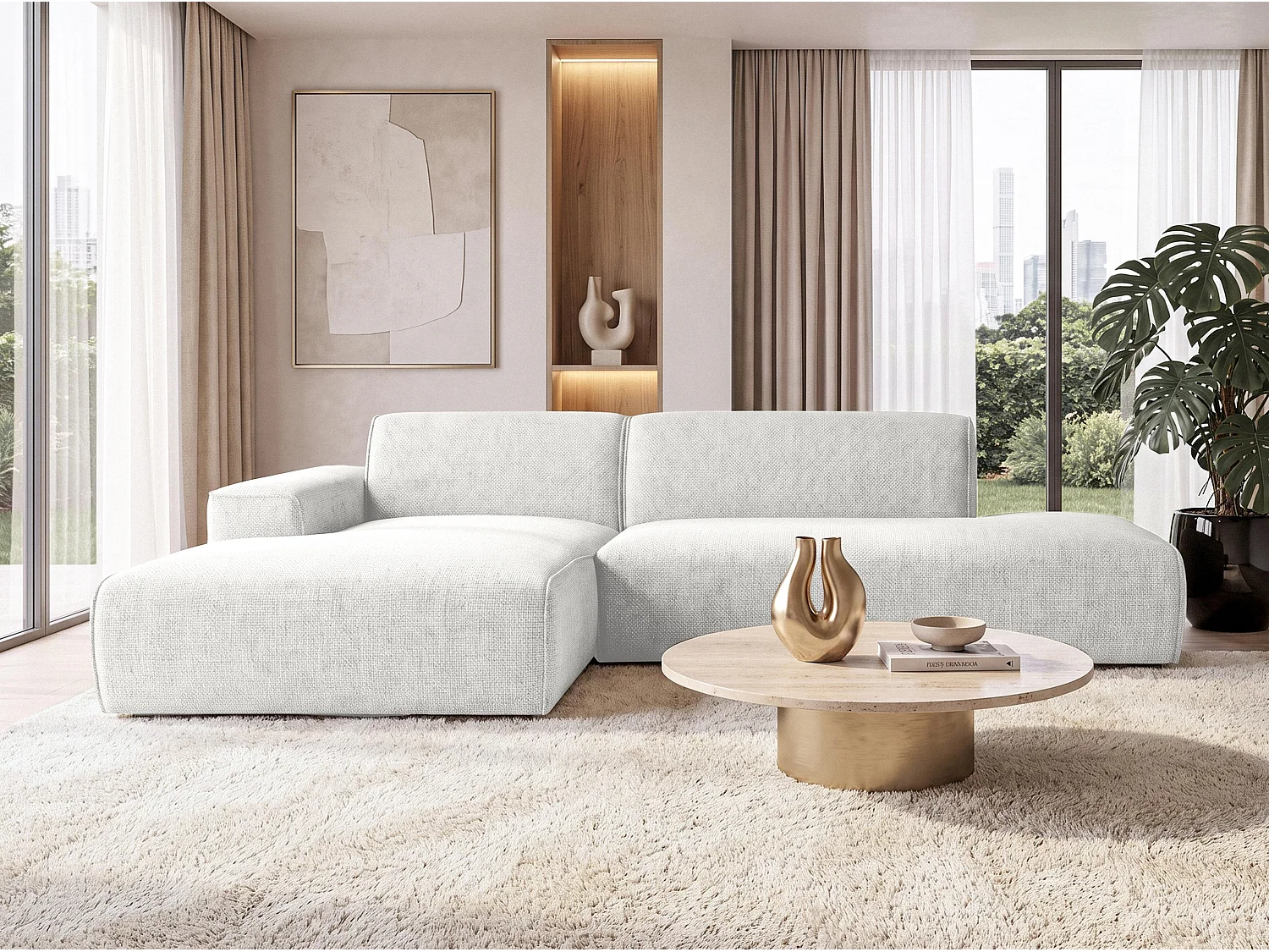 AX LIVING Moderne Hoekbank Didim Duo 284 cm Wit Chenille Hoekbank L