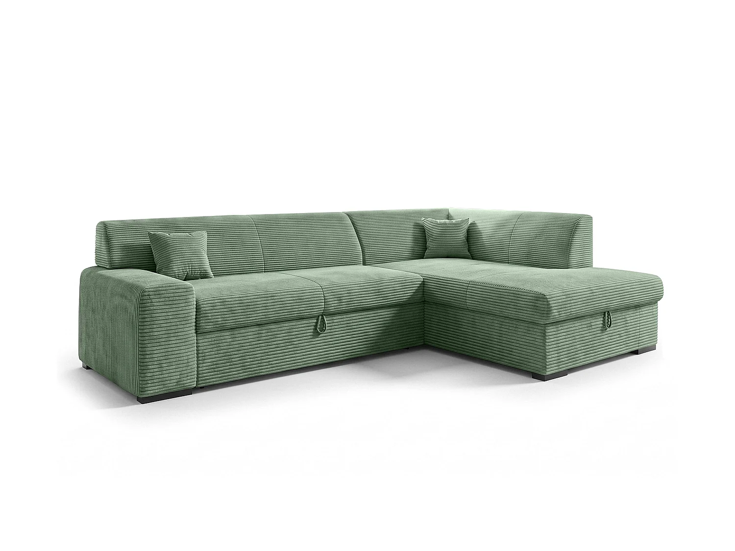 AX LIVING Eckschlafcouch mit Bettkasten Lucera 260 cm Salbeigrün R 