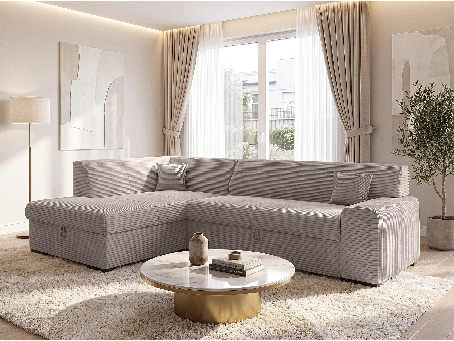 AX LIVING Couch für Wohnzimmer Lucera 260 cm Beige Schlafsofa L 