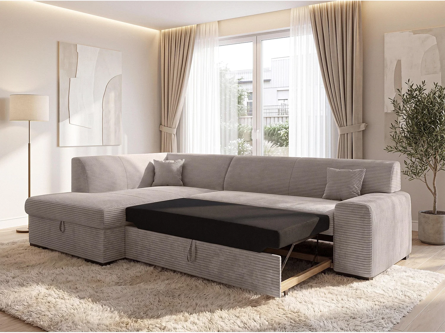 AX LIVING Couch für Wohnzimmer Lucera 260 cm Beige Schlafsofa L 