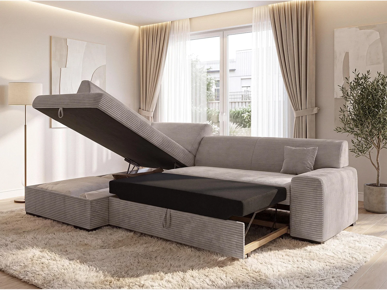 AX LIVING Couch für Wohnzimmer Lucera 260 cm Beige Schlafsofa L 