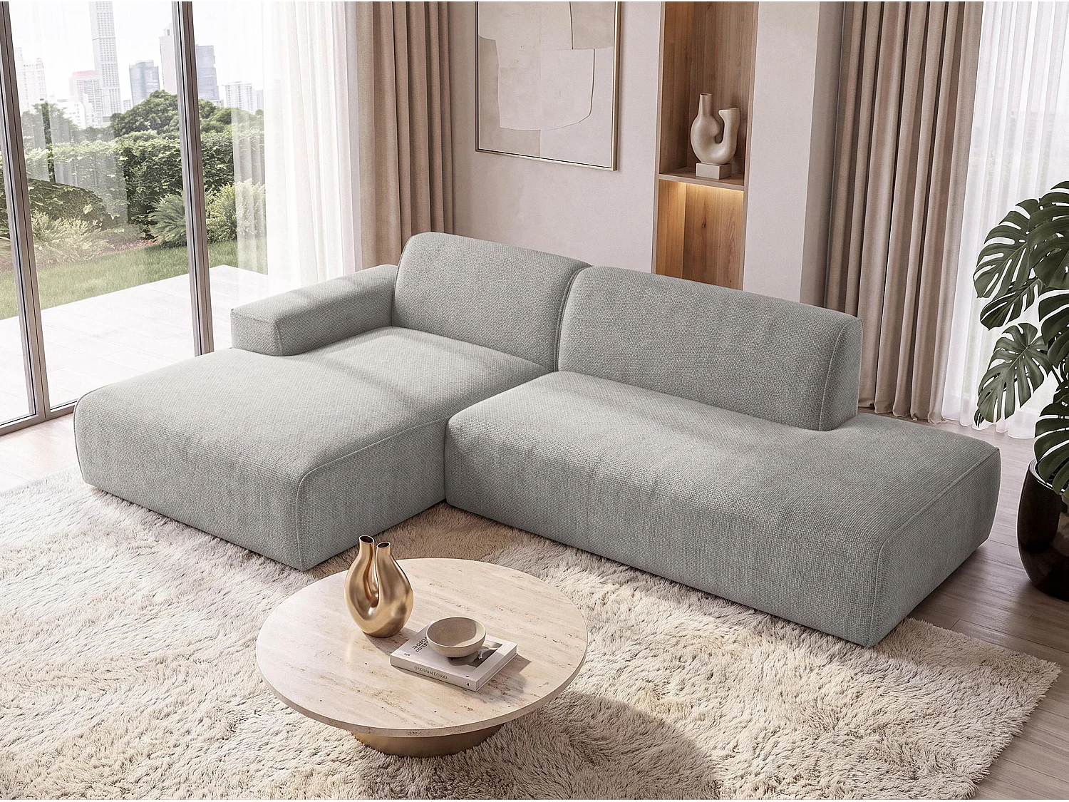 AX LIVING Moderne Hoekbank Didim Duo 284 cm Lichtgrijs Chenille Hoekbank L