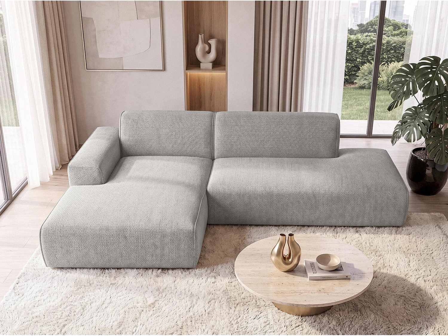 AX LIVING Moderne Hoekbank Didim Duo 284 cm Lichtgrijs Chenille Hoekbank L