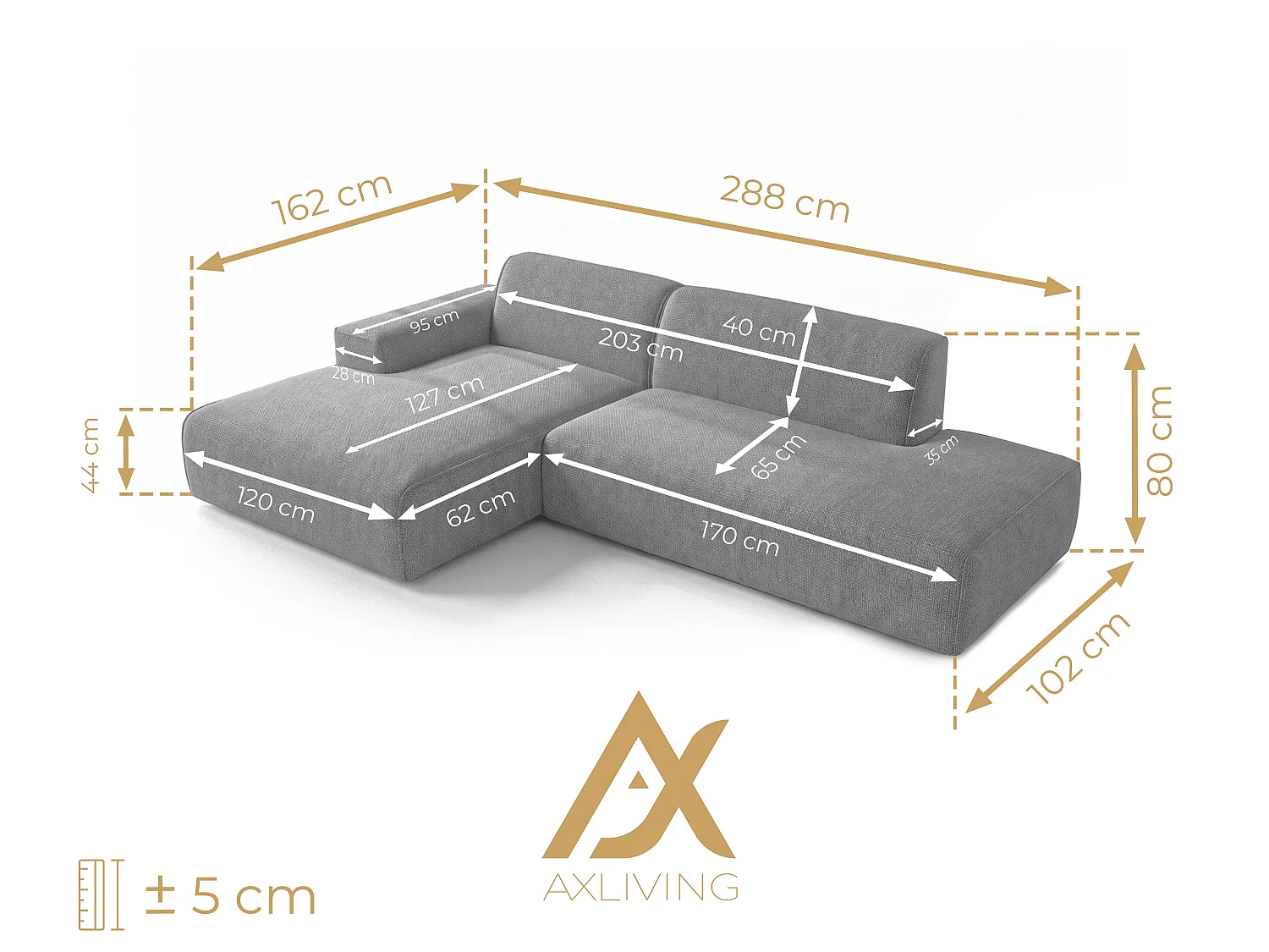 Canapé d'angle 3 places en tissu chenille gris clair DIDIM