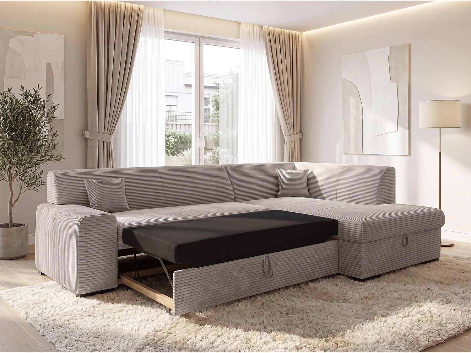 AX LIVING Couch für Wohnzimmer Lucera 260 cm Beige Schlafsofa R 