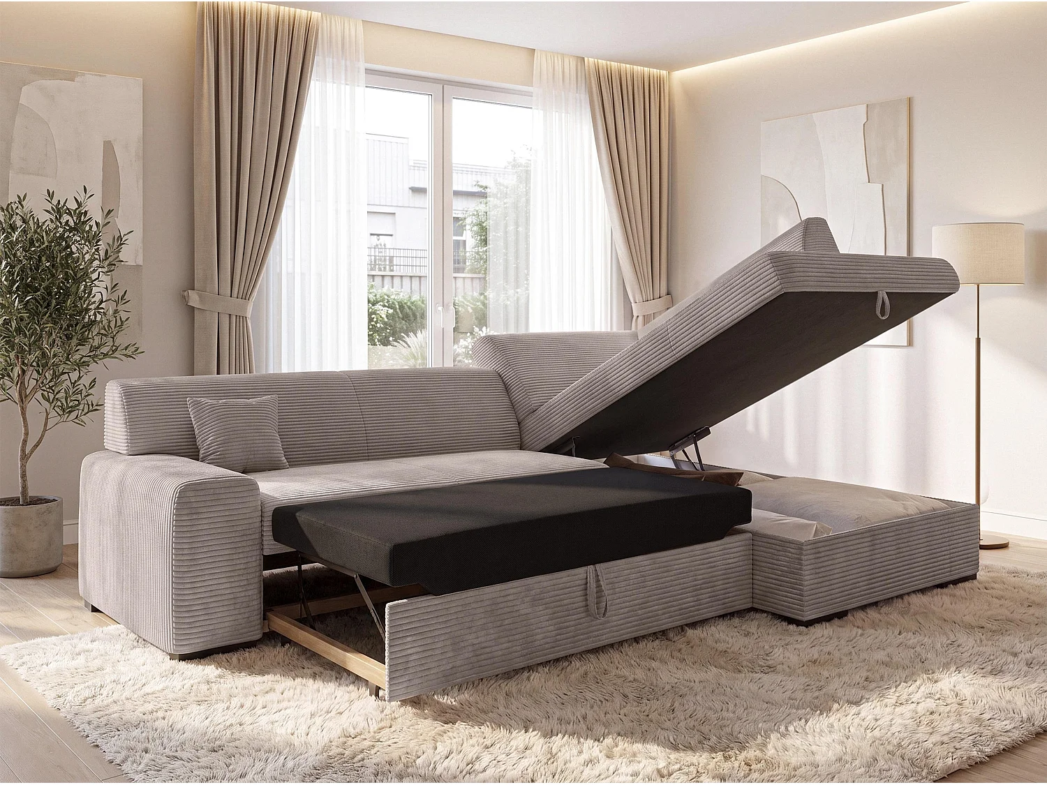 AX LIVING Couch für Wohnzimmer Lucera 260 cm Beige Schlafsofa R 