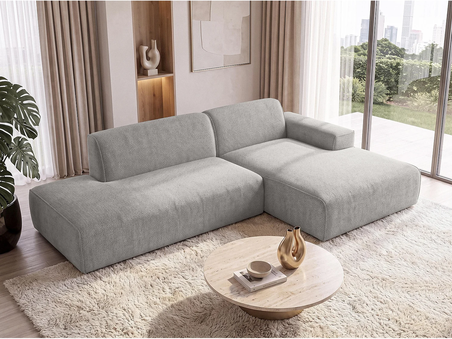AX LIVING Moderne Hoekbank Didim Duo 284 cm Lichtgrijs Chenille Hoekbank R