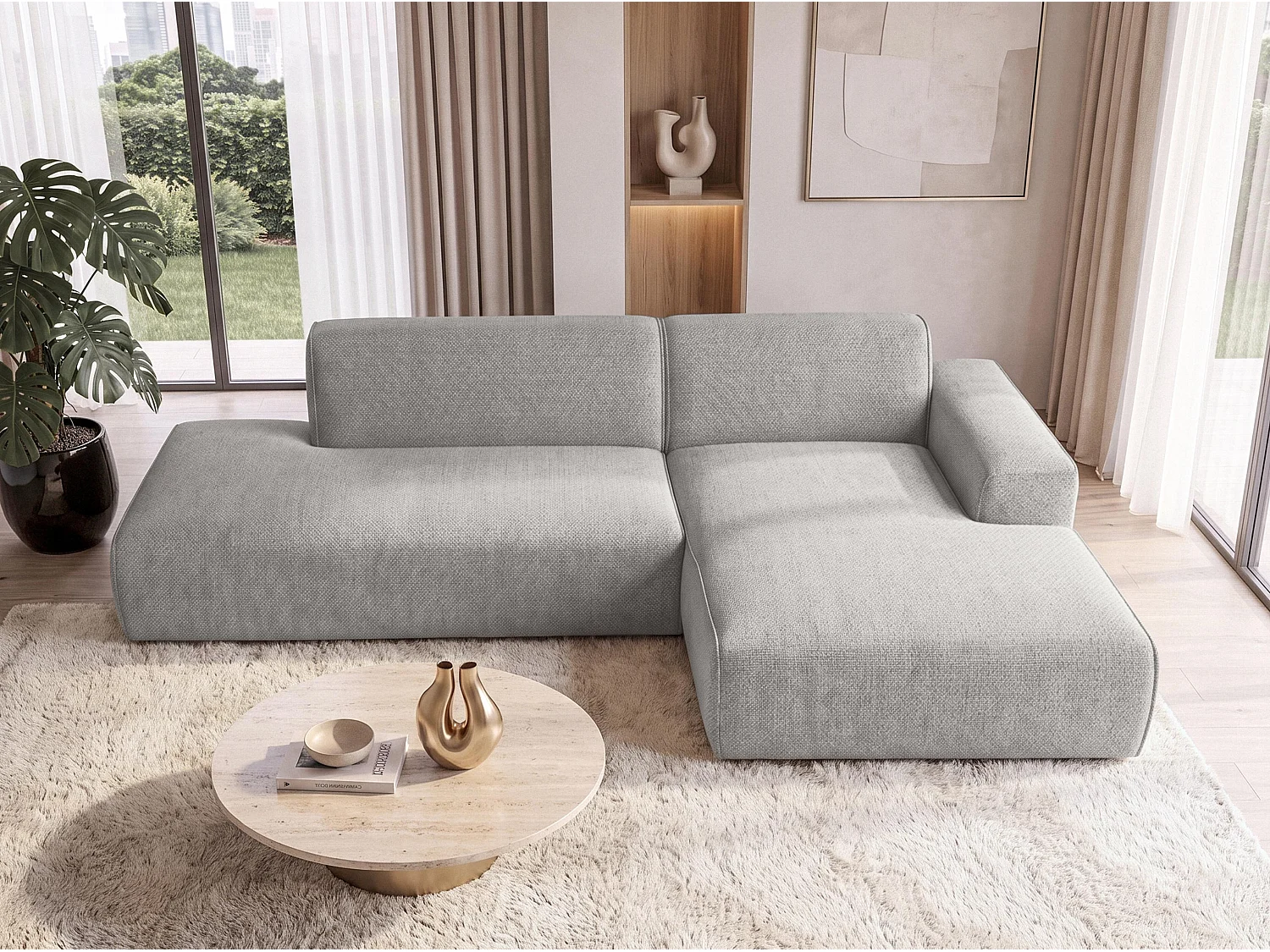AX LIVING Moderne Hoekbank Didim Duo 284 cm Lichtgrijs Chenille Hoekbank R