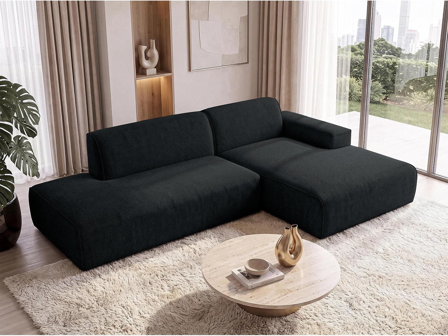 AX LIVING Moderne Hoekbank Didim Duo 284 cm Donkergrijs Chenille Bank R