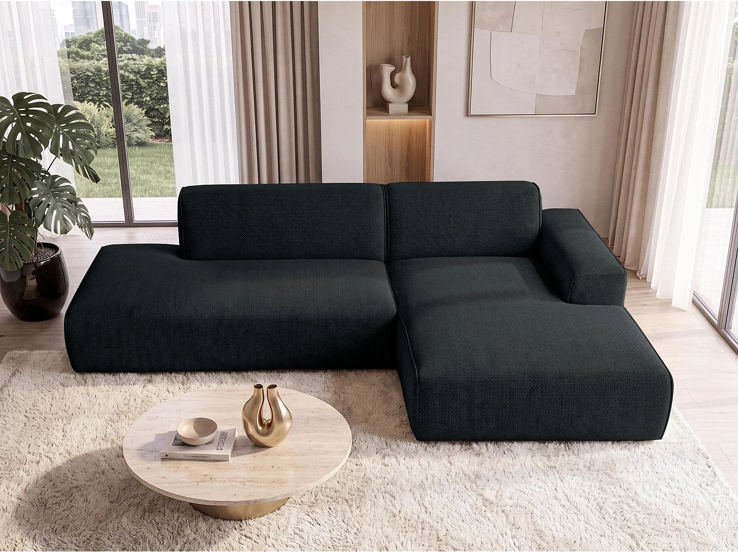 AX LIVING Moderne Hoekbank Didim Duo 284 cm Donkergrijs Chenille Bank R