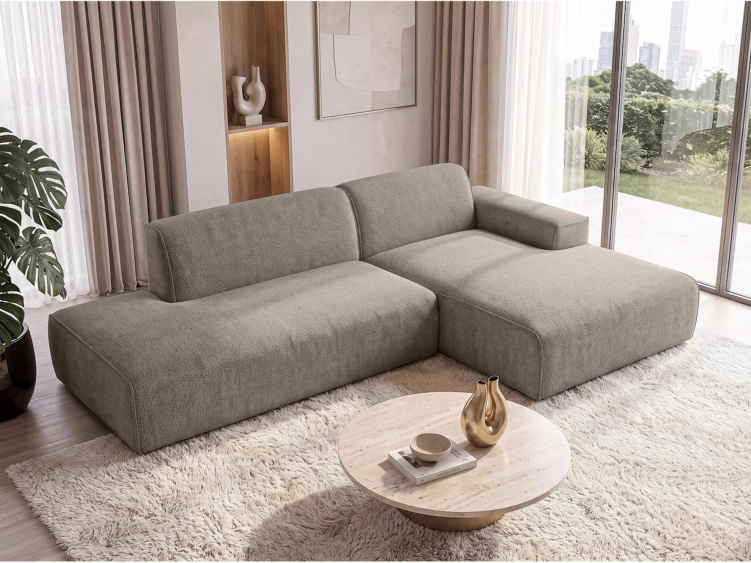 AX LIVING Bruine Hoekbank Didim Duo 284 cm Chenille Bank Vrijstaand R