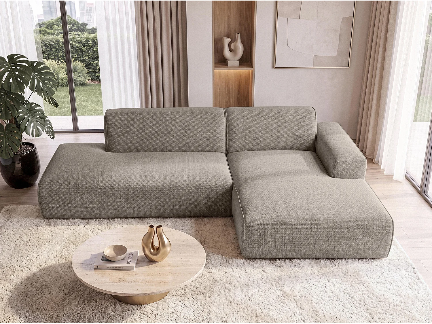 AX LIVING Bruine Hoekbank Didim Duo 284 cm Chenille Bank Vrijstaand R