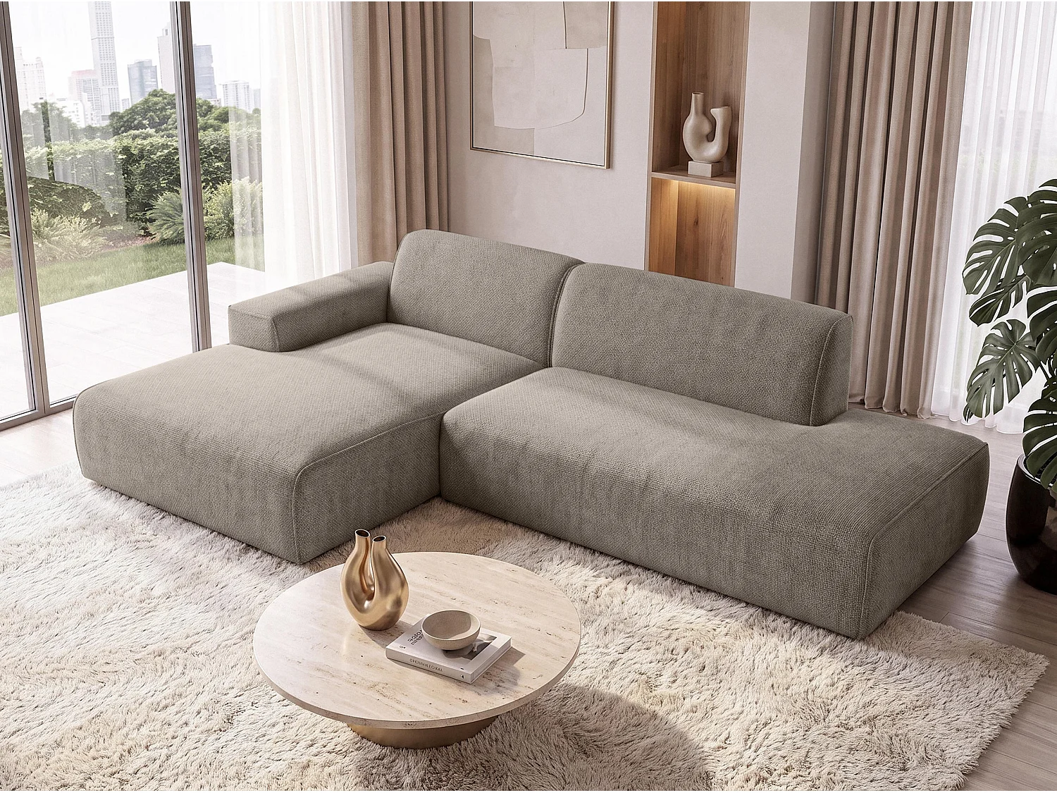 AX LIVING Bruine Hoekbank Didim Duo 284 cm Chenille Bank Vrijstaand L
