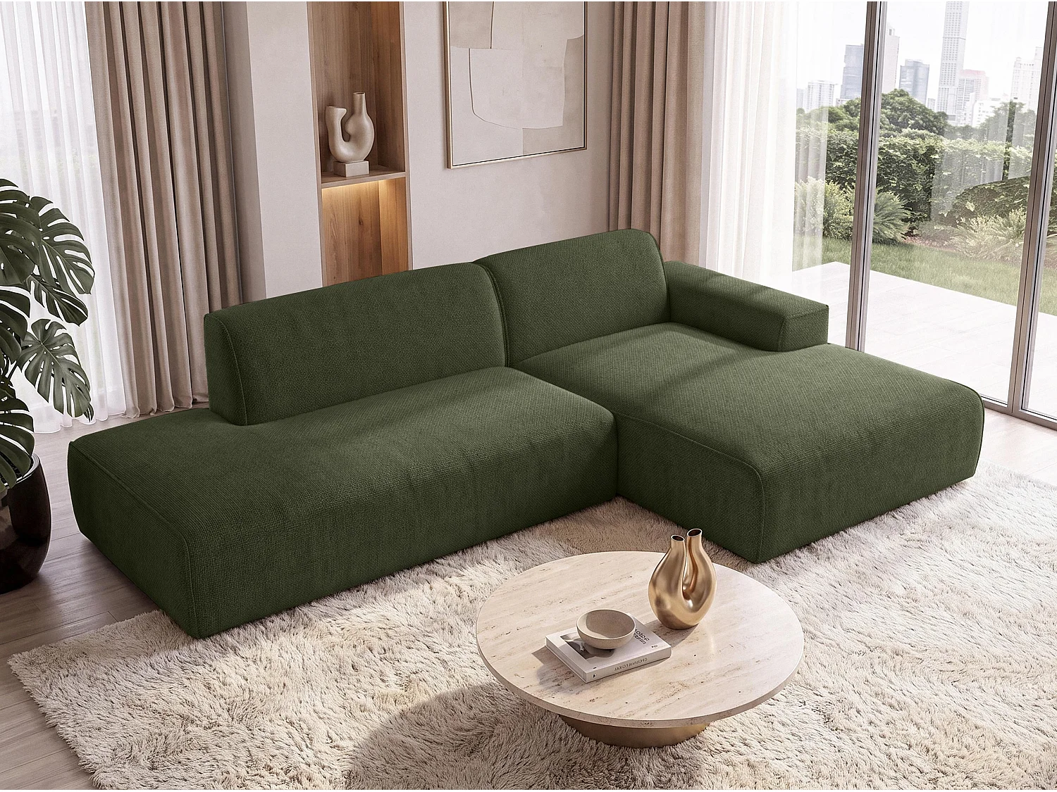 AX LIVING Moderne Hoekbank Didim Duo 284 cm Groen Chenille Hoekbank R