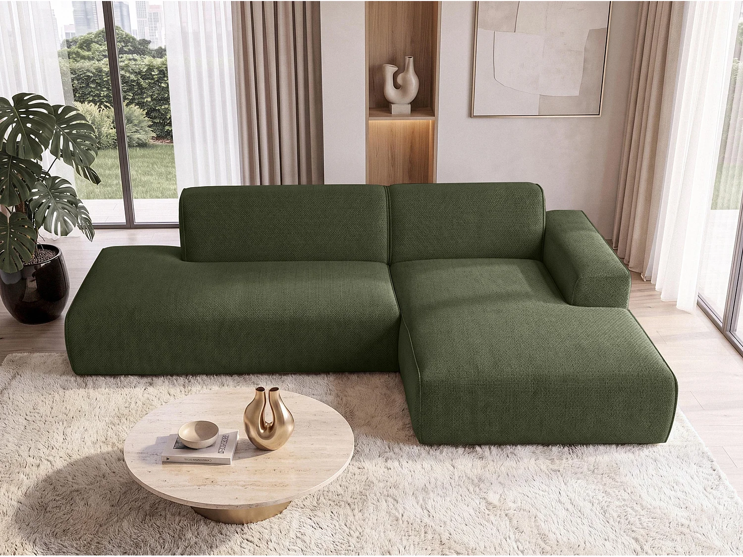 AX LIVING Moderne Hoekbank Didim Duo 284 cm Groen Chenille Hoekbank R