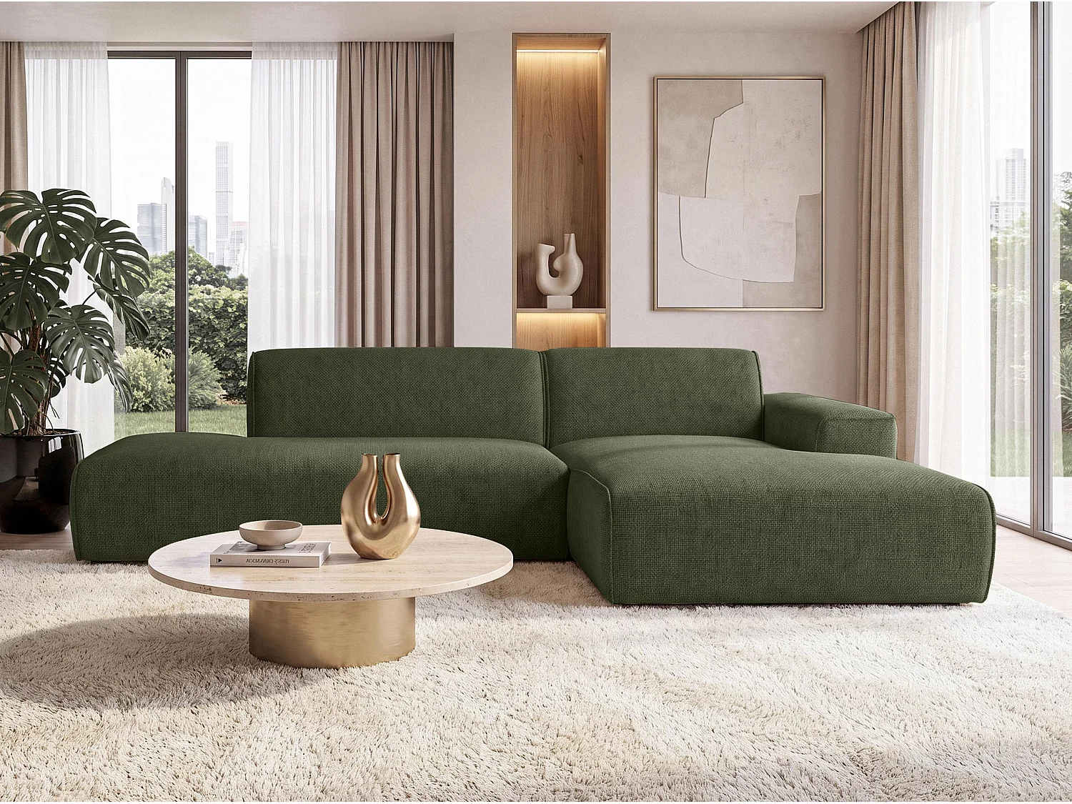 AX LIVING Moderne Hoekbank Didim Duo 284 cm Groen Chenille Hoekbank R