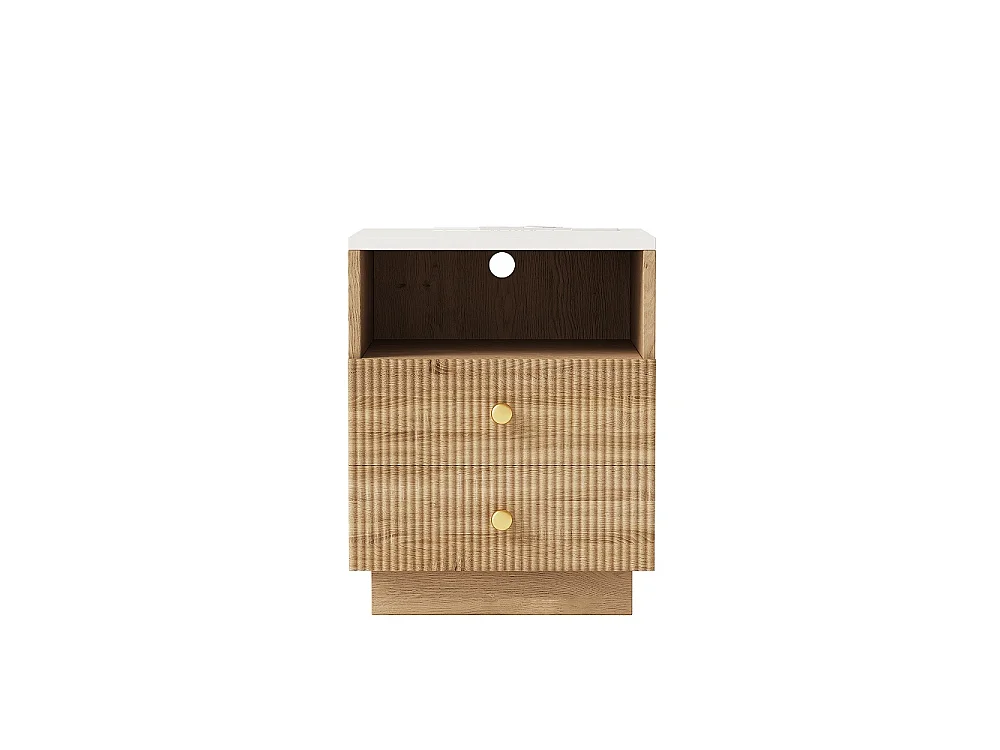 Meubles de nuit 2pcs - 44 x 38 x 55 cm - Tables de lit avec 2 tiroirs et étagère ouverte - Armoire de rangement Boho avec LED de sept couleurs et prise - Bois - mar