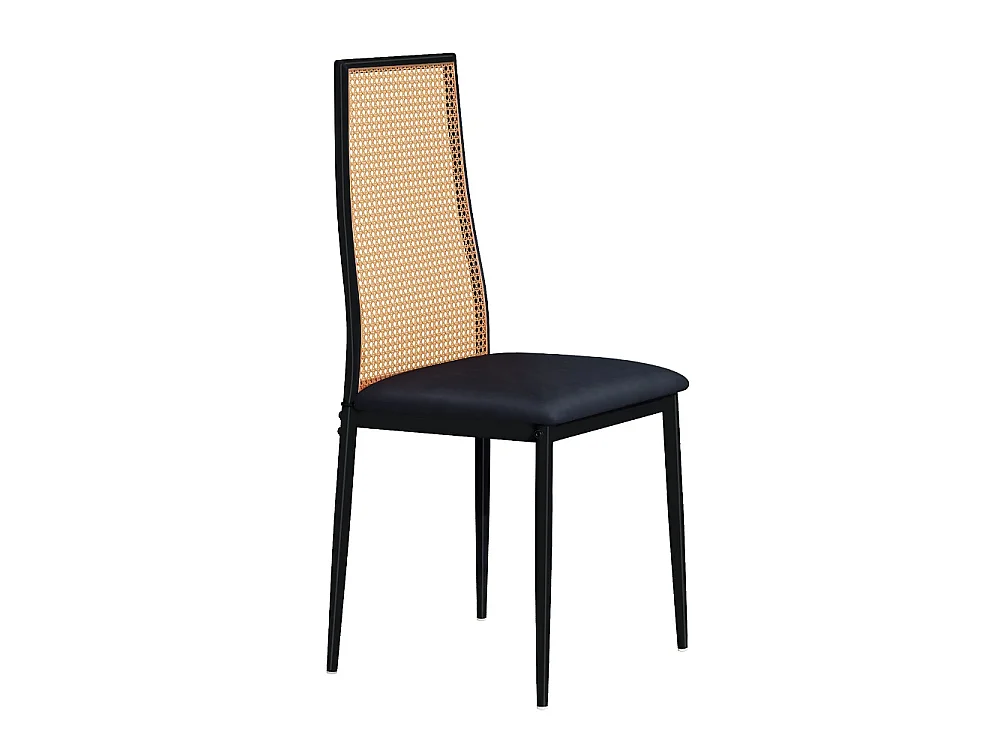 Ensemble de chaises en rattan PE de 2 pièces - Chaises à manger avec dossier haut et jambes en métal - noir
