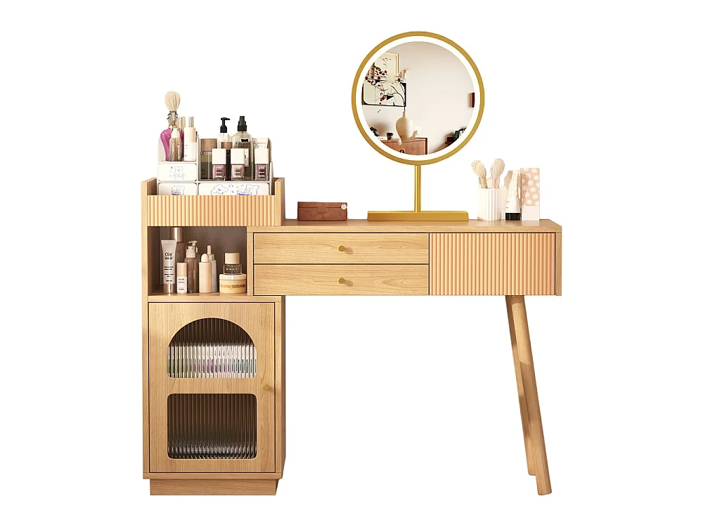 Table cosmétique 120 x 40 x 90 cm - table de maquillage avec miroir LED et éclairage 3 couleurs - en bois (sans tabouret)