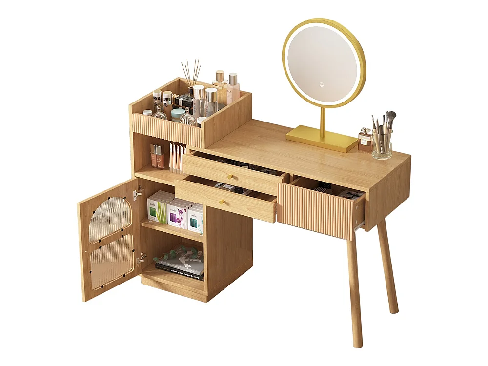 Table cosmétique 120 x 40 x 90 cm - table de maquillage avec miroir LED et éclairage 3 couleurs - en bois (sans tabouret)