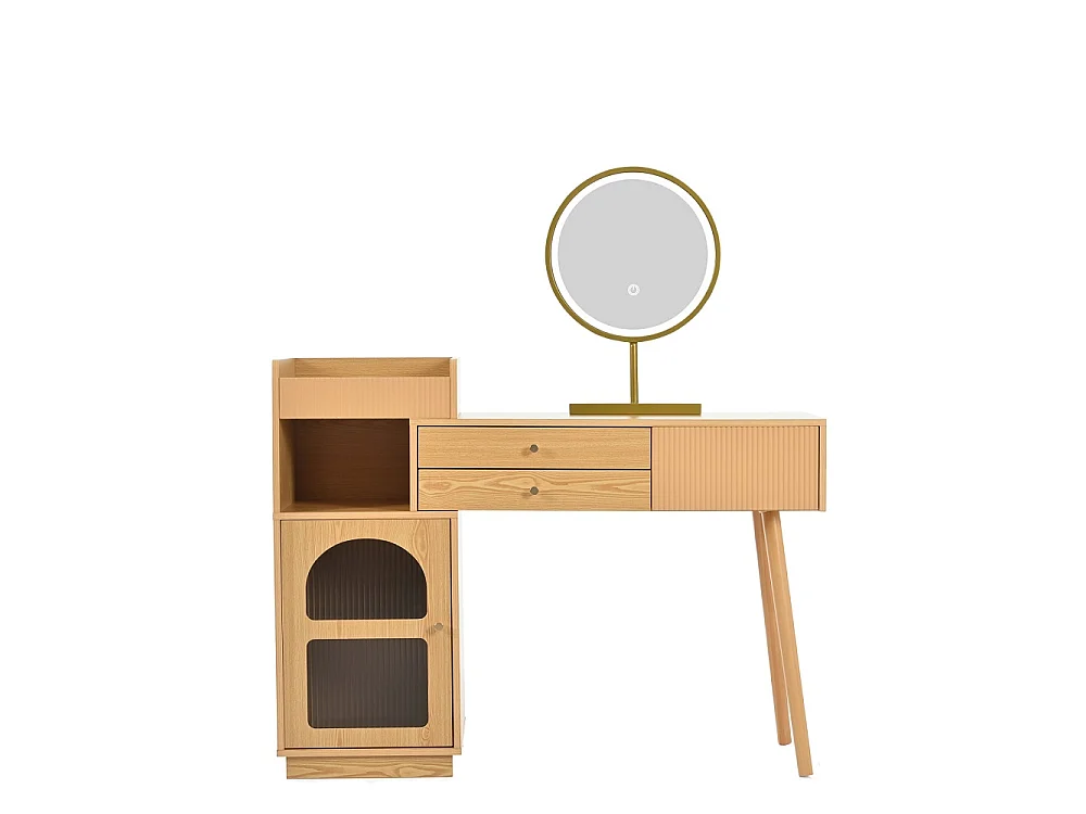 Table cosmétique 120 x 40 x 90 cm - table de maquillage avec miroir LED et éclairage 3 couleurs - en bois (sans tabouret)