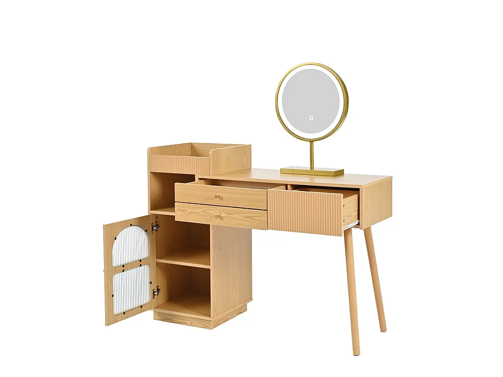 Table cosmétique 120 x 40 x 90 cm - table de maquillage avec miroir LED et éclairage 3 couleurs - en bois (sans tabouret)